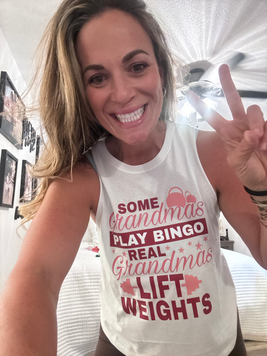 JAB “Grandmas Lift Weights” Cropped Tank – White