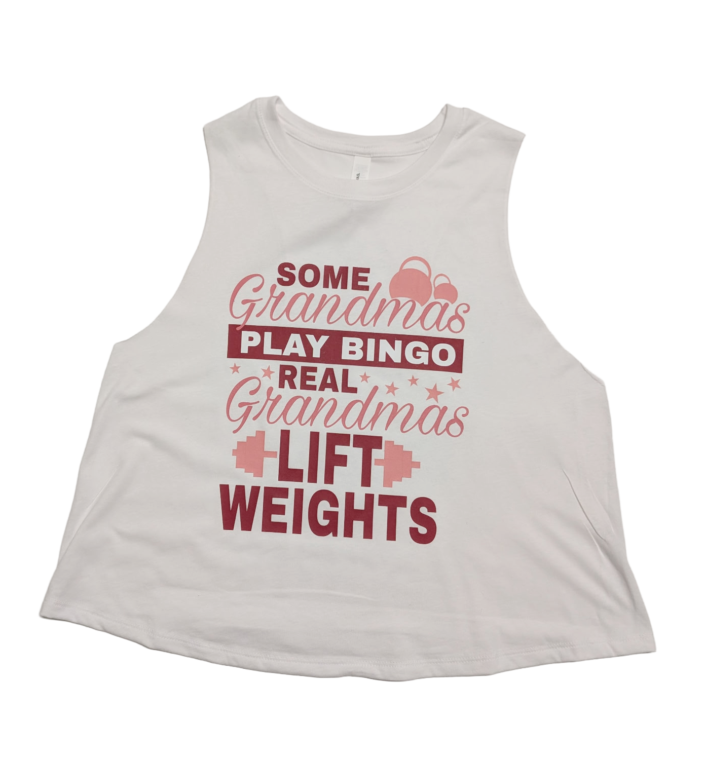 JAB “Grandmas Lift Weights” Cropped Tank – White